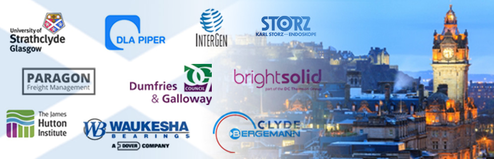 VideoCentric Video Conferencing Customers in Scotland, and sky view of Edinburgh