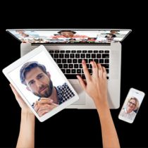 Tablet, mac and smartphone with Video faces