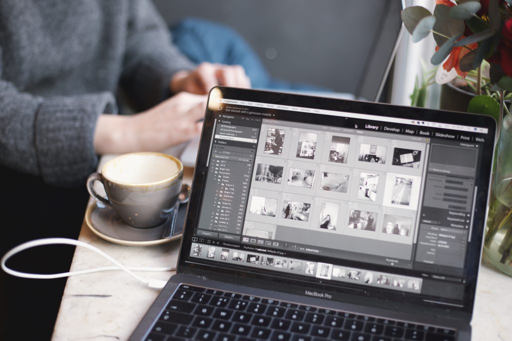 Laptop working in coffee shop